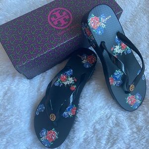 Tory Burch Printed Cut-Out Wedge Flip Flop